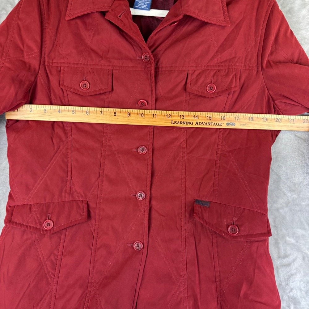 Faonnable Quilted Button Down Jacket Womens M Red… - image 7